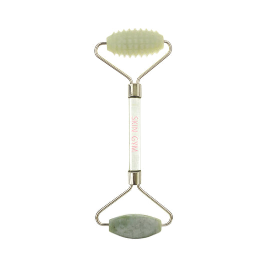 Jade Double Duty Smooth & Textured 2D Face Roller with clear handle