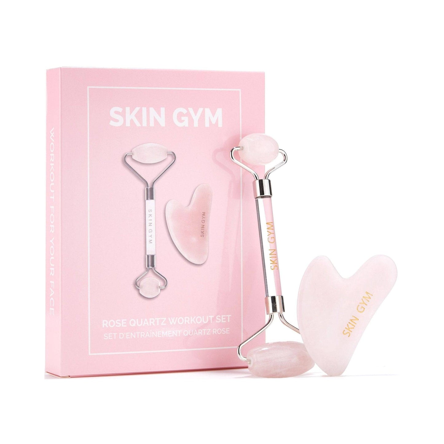 Rose Quartz Workout Roller and Gua Sha Set